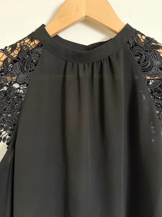 Romantic Black Lace Sheer Top Whimsigoth Goth Cut Out Back Blouse Medium - Picture 4 of 9